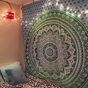 Blue green turquoise mandala tapestry